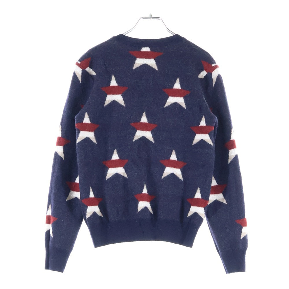 MAISON KITSUNE(メゾンキツネ) 17AW イタリア製 ボーダースター クルーネック カシミア混 ウールニット セーター ネイビー FW17M616