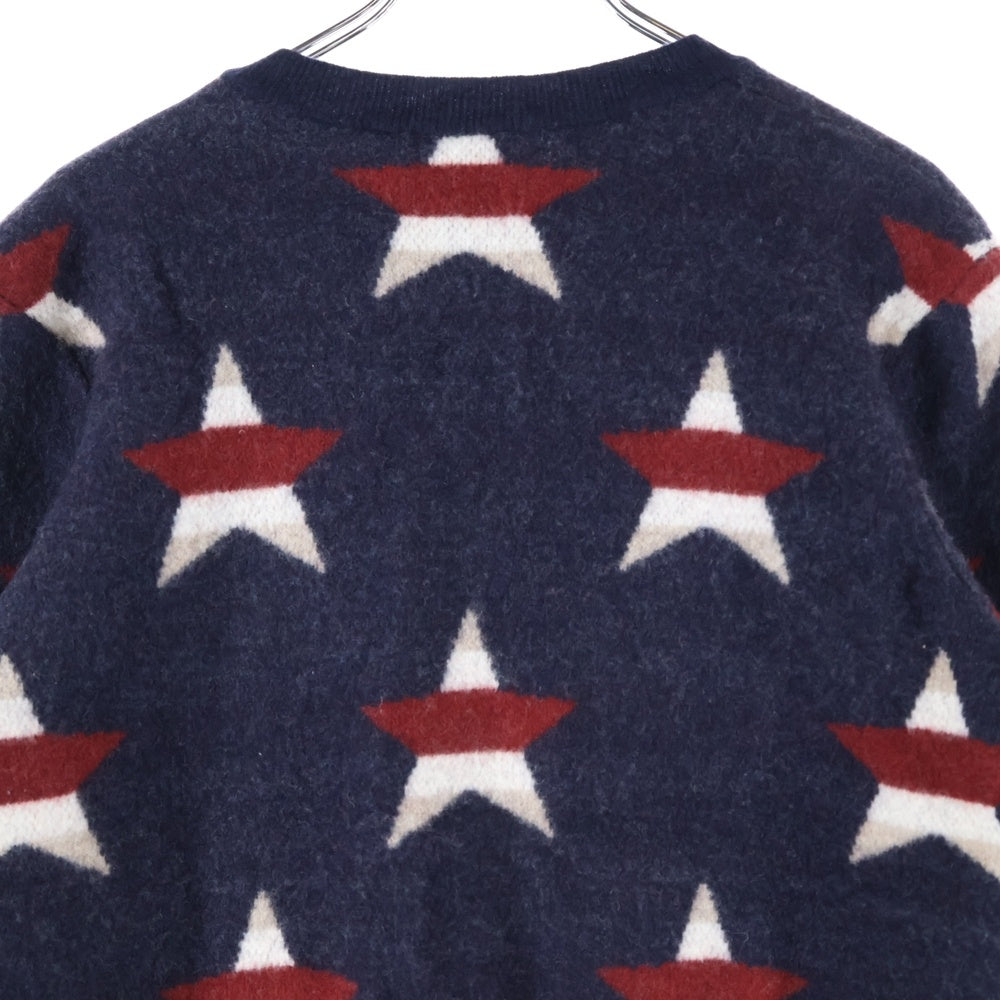 MAISON KITSUNE(メゾンキツネ) 17AW イタリア製 ボーダースター クルーネック カシミア混 ウールニット セーター ネイビー FW17M616
