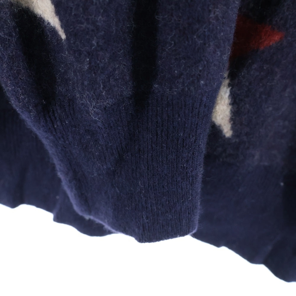 MAISON KITSUNE(メゾンキツネ) 17AW イタリア製 ボーダースター クルーネック カシミア混 ウールニット セーター ネイビー FW17M616