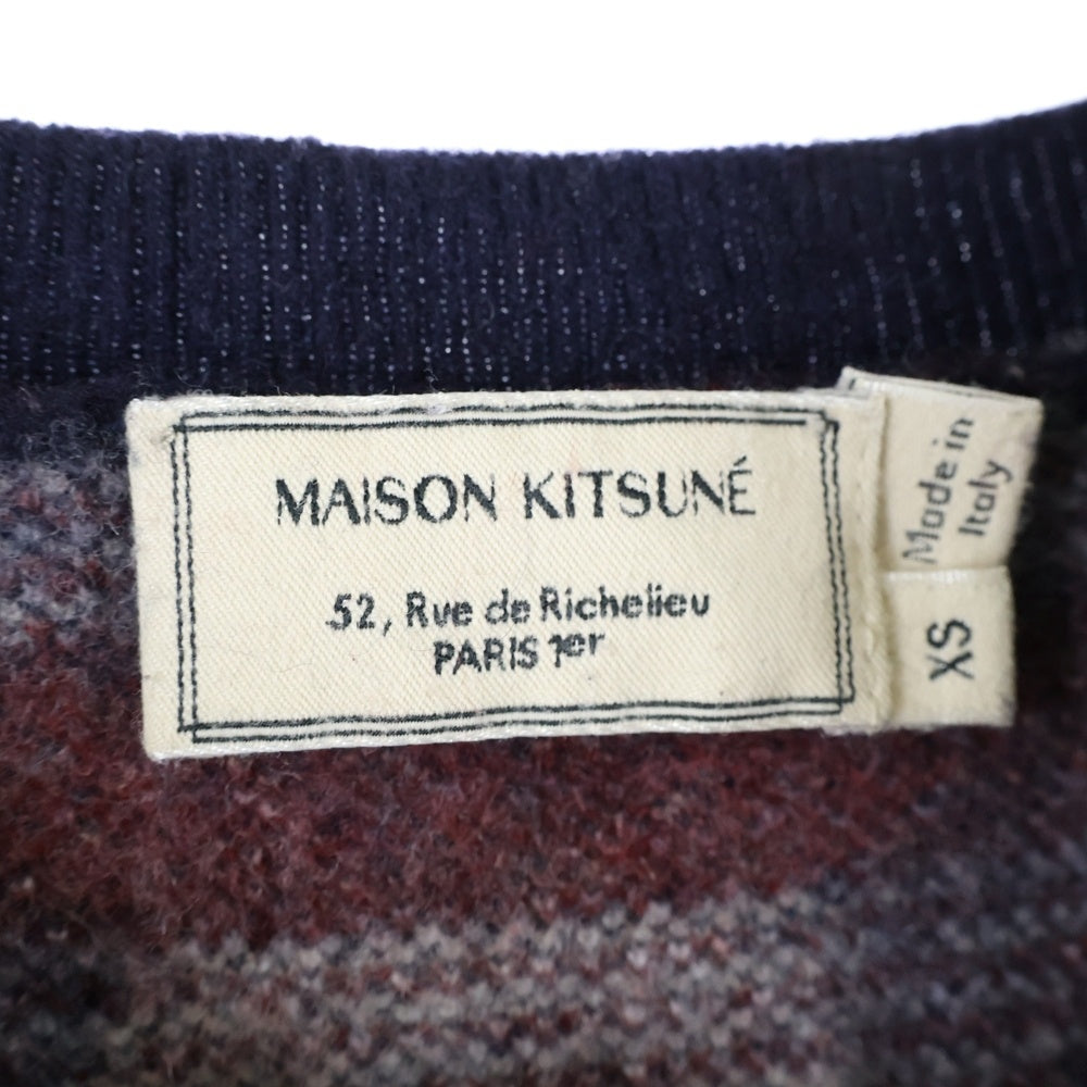 MAISON KITSUNE(メゾンキツネ) 17AW イタリア製 ボーダースター クルーネック カシミア混 ウールニット セーター ネイビー FW17M616