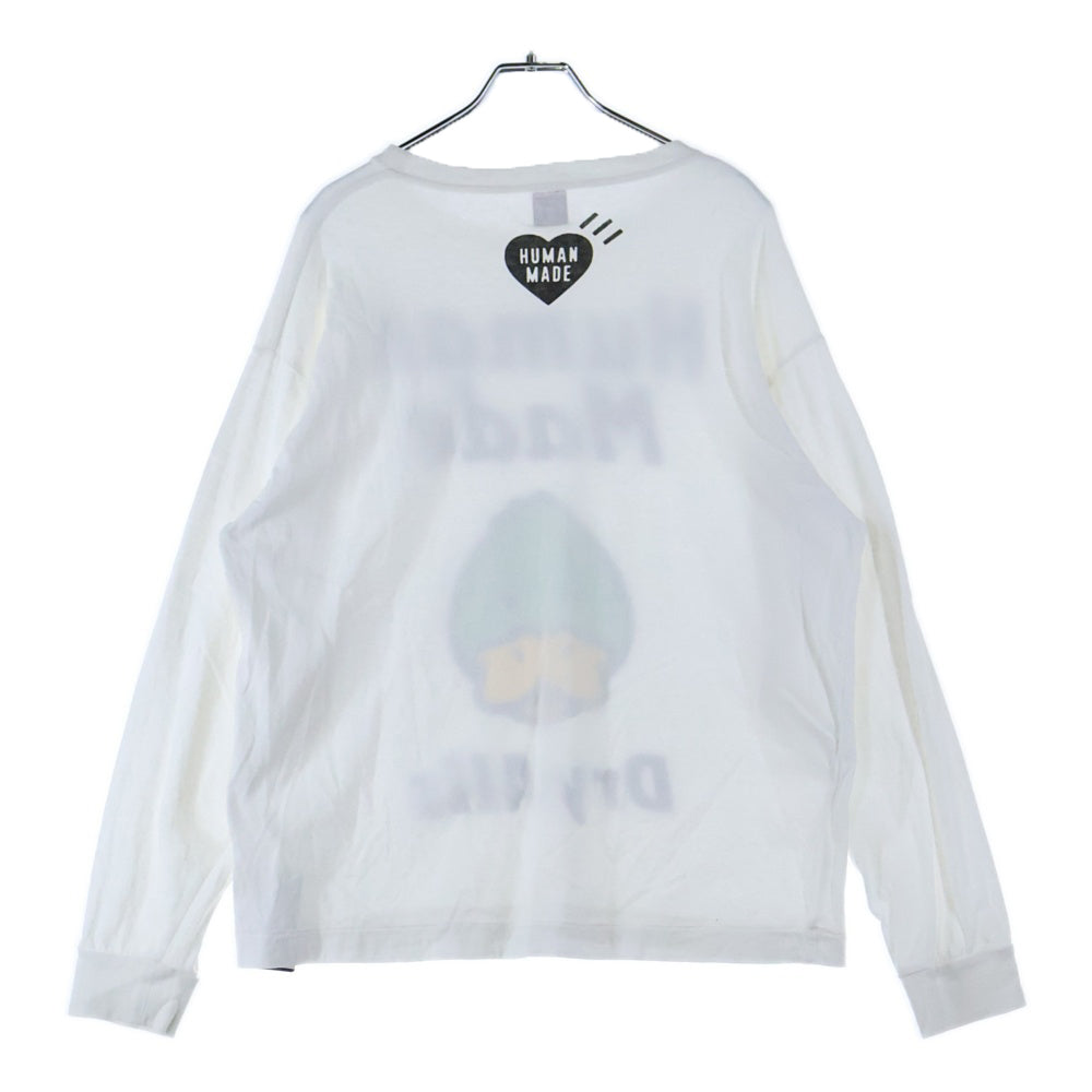 HUMAN MADE(ヒューマンメイド) GRAPHIC T-SHIRT DRYALLS ダックプリント クルーネック コットン 長袖Tシャツ カットソー ホワイト HM23CS015