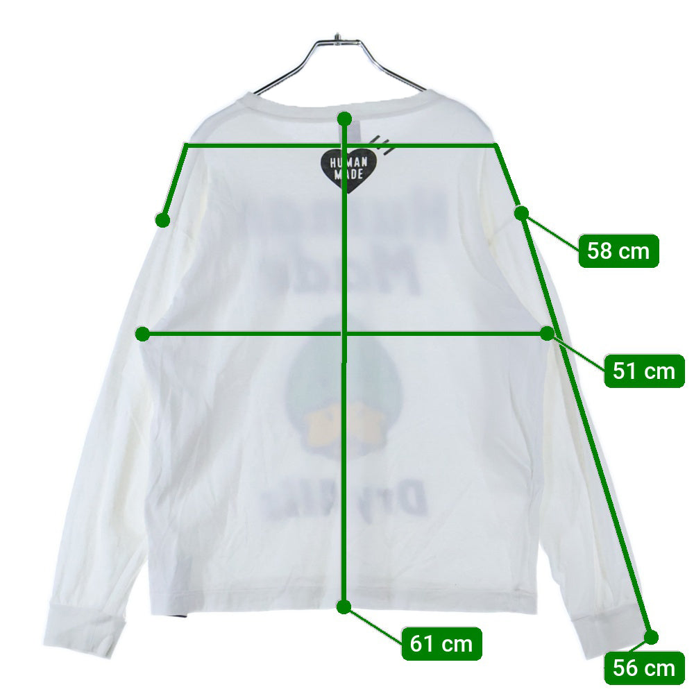 HUMAN MADE(ヒューマンメイド) GRAPHIC T-SHIRT DRYALLS ダックプリント クルーネック コットン 長袖Tシャツ カットソー ホワイト HM23CS015