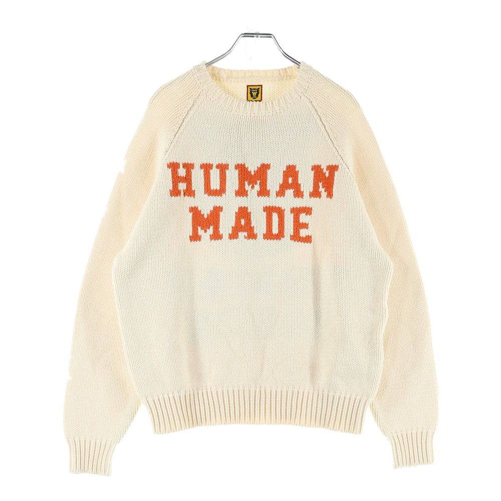 HUMAN MADE(ヒューマンメイド) BEAR RAGLAN KNIT SWEATER フロントロゴ ベアー ラグラン コットンアクリル ニット セーター アイボリー
