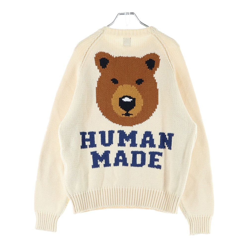HUMAN MADE(ヒューマンメイド) BEAR RAGLAN KNIT SWEATER フロントロゴ ベアー ラグラン コットンアクリル ニット セーター アイボリー