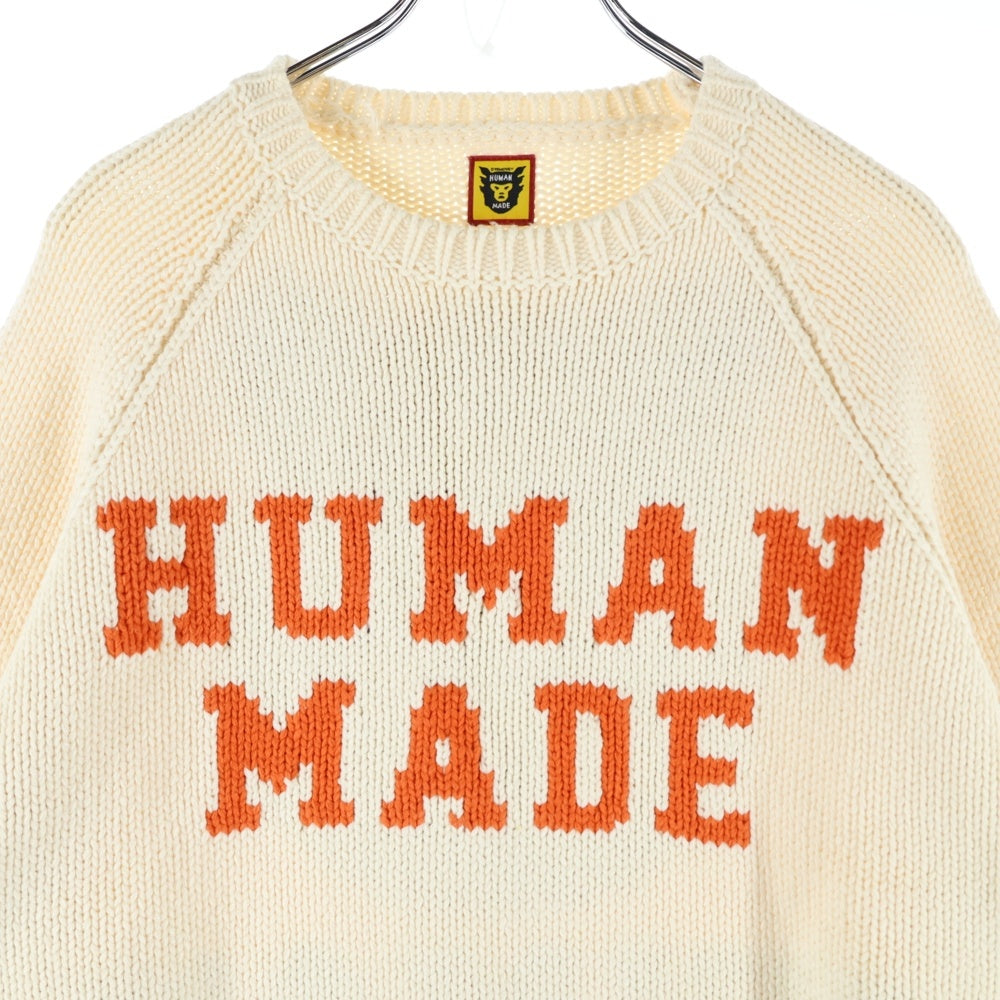 HUMAN MADE(ヒューマンメイド) BEAR RAGLAN KNIT SWEATER フロントロゴ ベアー ラグラン コットンアクリル ニット セーター アイボリー