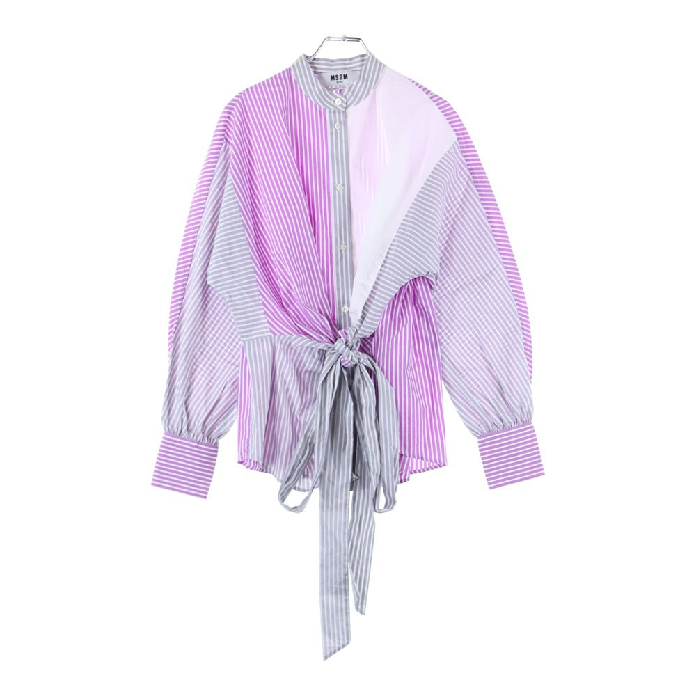 MSGM(エムエスジーエム) スタンドカラーバイカラー ストライプ リネンシャツ レディース パープル 3041MDE02Y217107-70