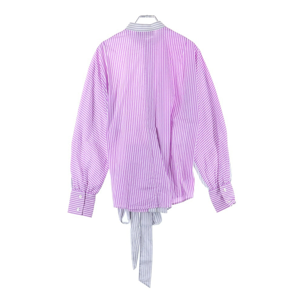 MSGM(エムエスジーエム) スタンドカラーバイカラー ストライプ リネンシャツ レディース パープル 3041MDE02Y217107-70