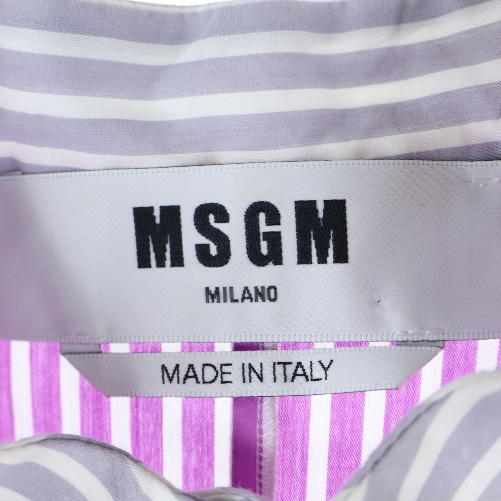 MSGM(エムエスジーエム) スタンドカラーバイカラー ストライプ リネンシャツ レディース パープル 3041MDE02Y217107-70