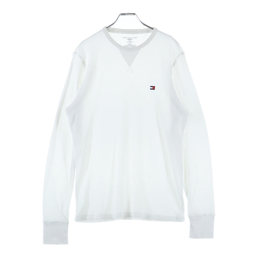 TOMMY HILFIGER(トミーヒルフィガー) Waffle-Knit Long-Sleeve Crewneck Thermal Top ミニロゴ刺繍 ロングスリーブ 長袖クルーネックTシャツ ホワイト