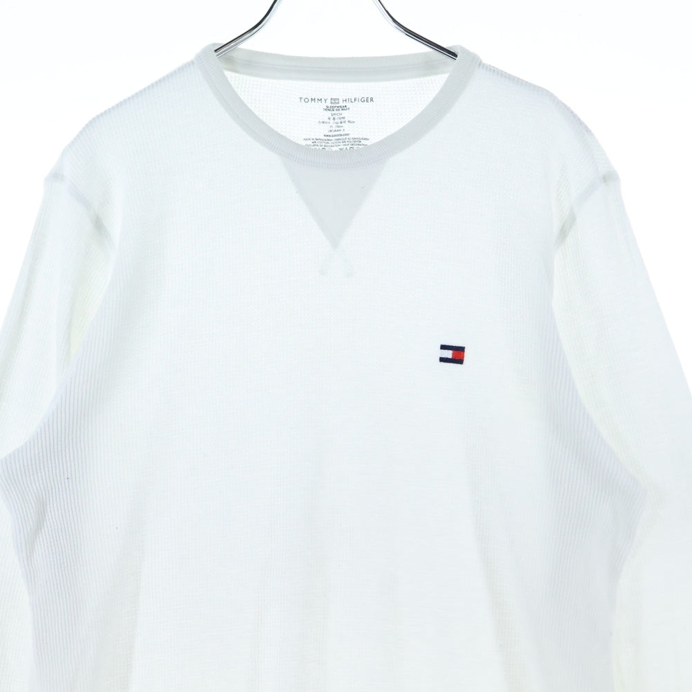 TOMMY HILFIGER(トミーヒルフィガー) Waffle-Knit Long-Sleeve Crewneck Thermal Top ミニロゴ刺繍 ロングスリーブ 長袖クルーネックTシャツ ホワイト