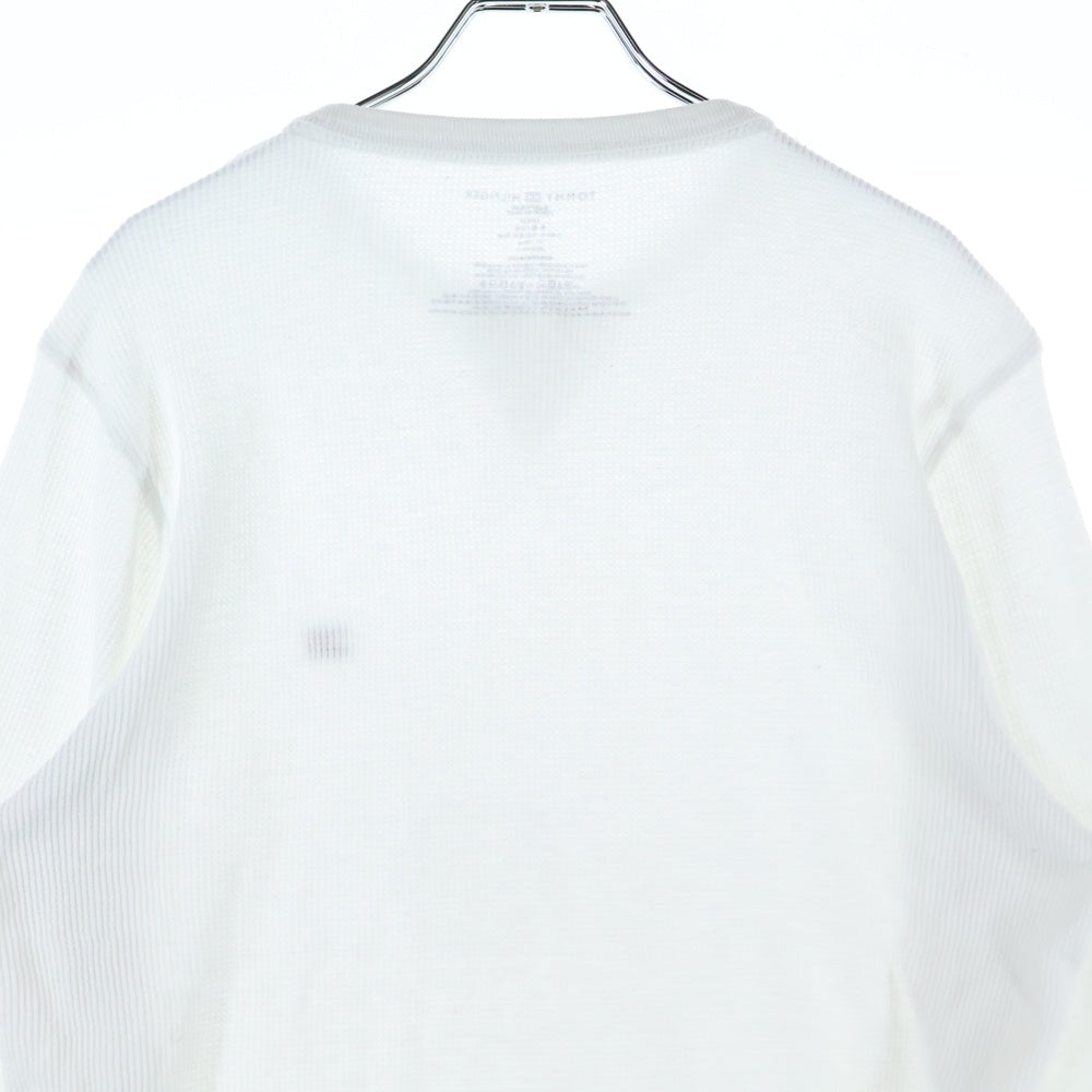 TOMMY HILFIGER(トミーヒルフィガー) Waffle-Knit Long-Sleeve Crewneck Thermal Top ミニロゴ刺繍 ロングスリーブ 長袖クルーネックTシャツ ホワイト