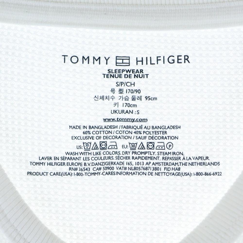TOMMY HILFIGER(トミーヒルフィガー) Waffle-Knit Long-Sleeve Crewneck Thermal Top ミニロゴ刺繍 ロングスリーブ 長袖クルーネックTシャツ ホワイト