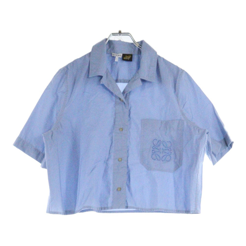 LOEWE(ロエベ) CROPPED SHIRT ポケットアナグラムロゴ刺繍 クロップド半袖シャツ レディース ブルー S616Y05X27