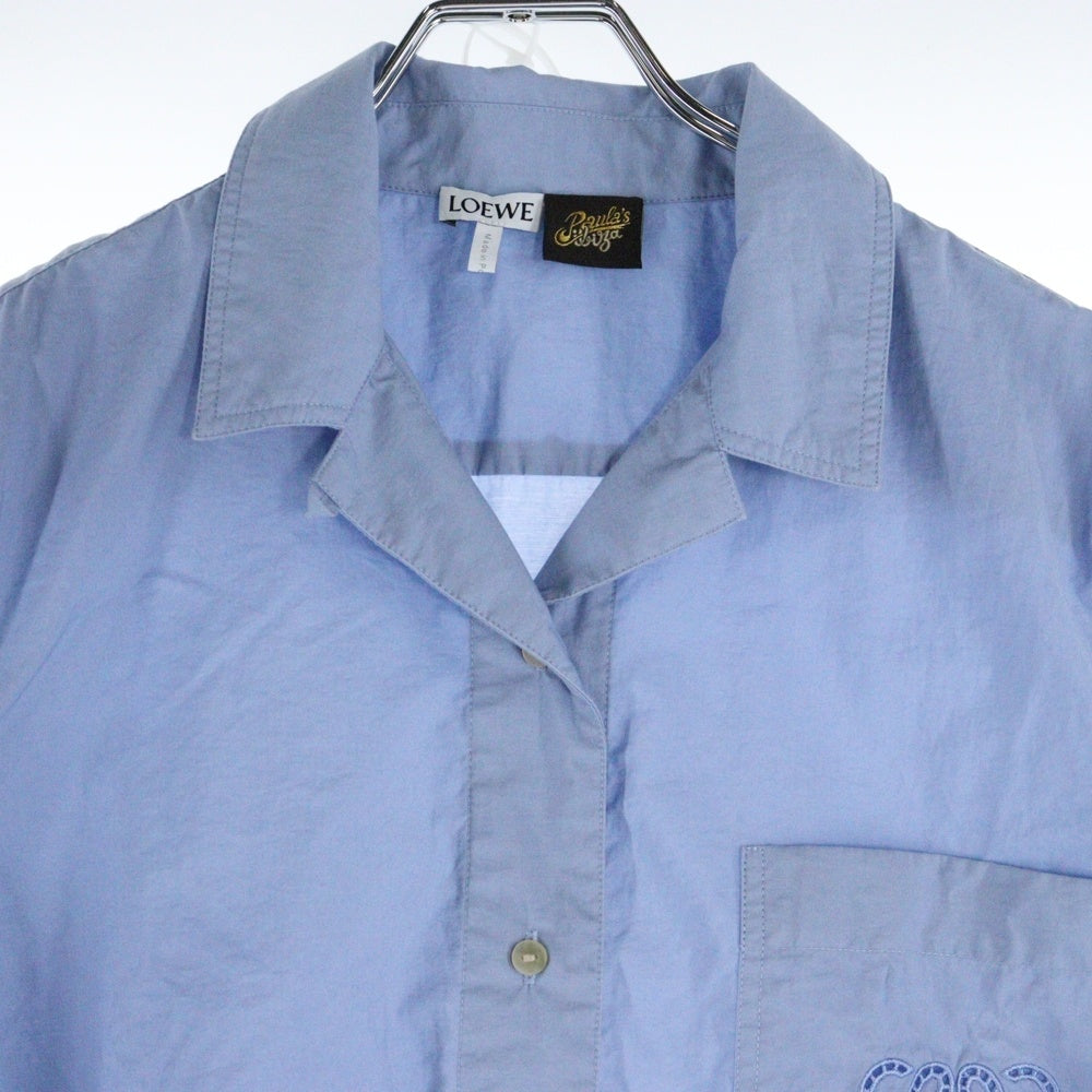 LOEWE(ロエベ) CROPPED SHIRT ポケットアナグラムロゴ刺繍 クロップド半袖シャツ レディース ブルー S616Y05X27