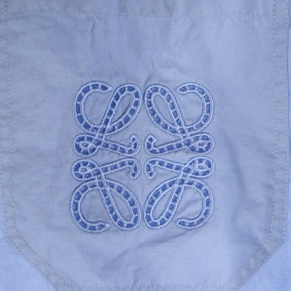 LOEWE(ロエベ) CROPPED SHIRT ポケットアナグラムロゴ刺繍 クロップド半袖シャツ レディース ブルー S616Y05X27