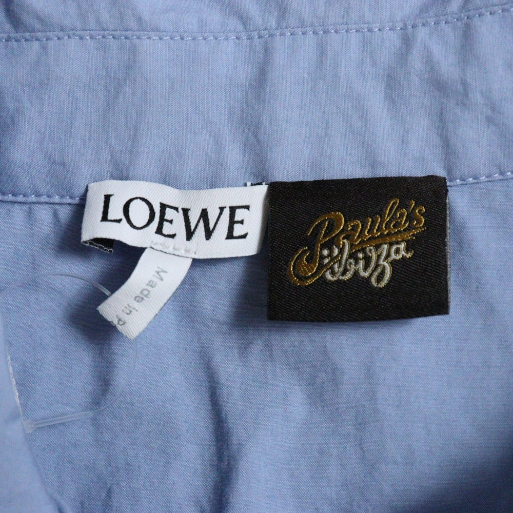 LOEWE(ロエベ) CROPPED SHIRT ポケットアナグラムロゴ刺繍 クロップド半袖シャツ レディース ブルー S616Y05X27