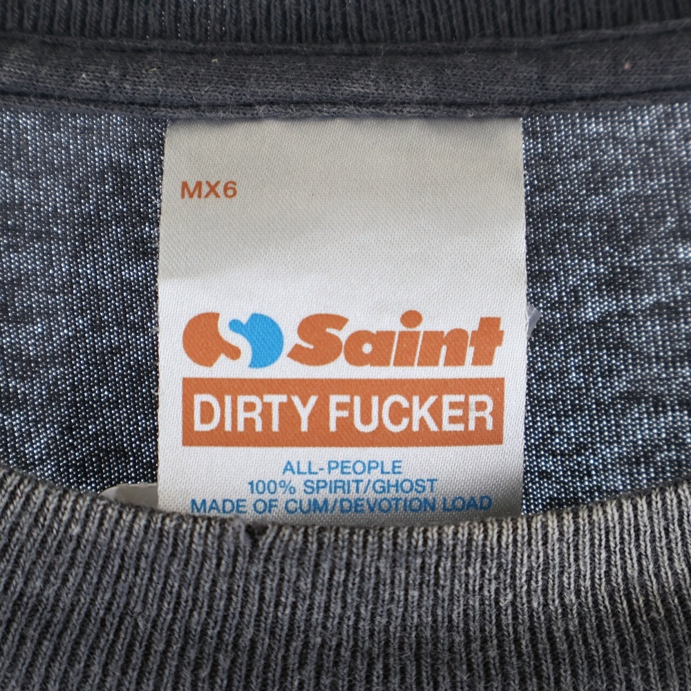 SAINT MICHAEL(セントマイケル) 25SS SS TEE RAPTURE ダメージ加工 両面プリントTシャツ 半袖クルーネックカットソー グレー SM-HR8-0000-015