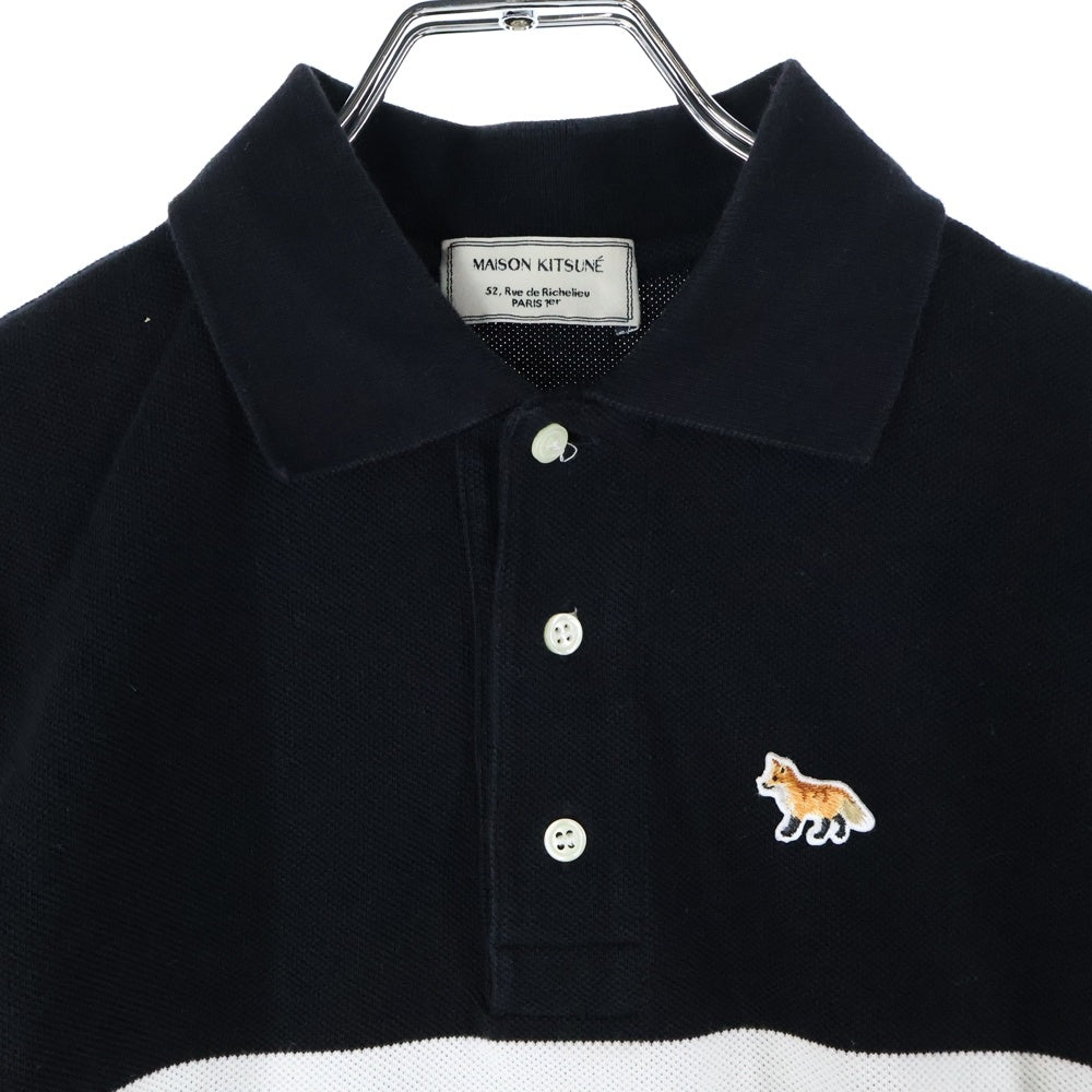 MAISON KITSUNE(メゾンキツネ) キツネパッチ ツートン 半袖ポロシャツ レディース ブラック/ホワイト