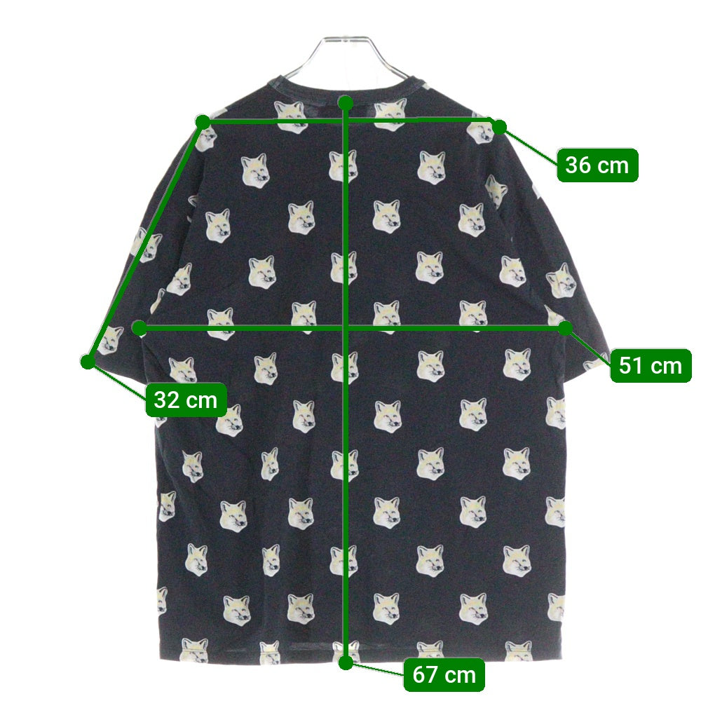MAISON KITSUNE(メゾンキツネ) フェイス総柄 半袖Tシャツ カットソー レディース ブラック/ホワイト
