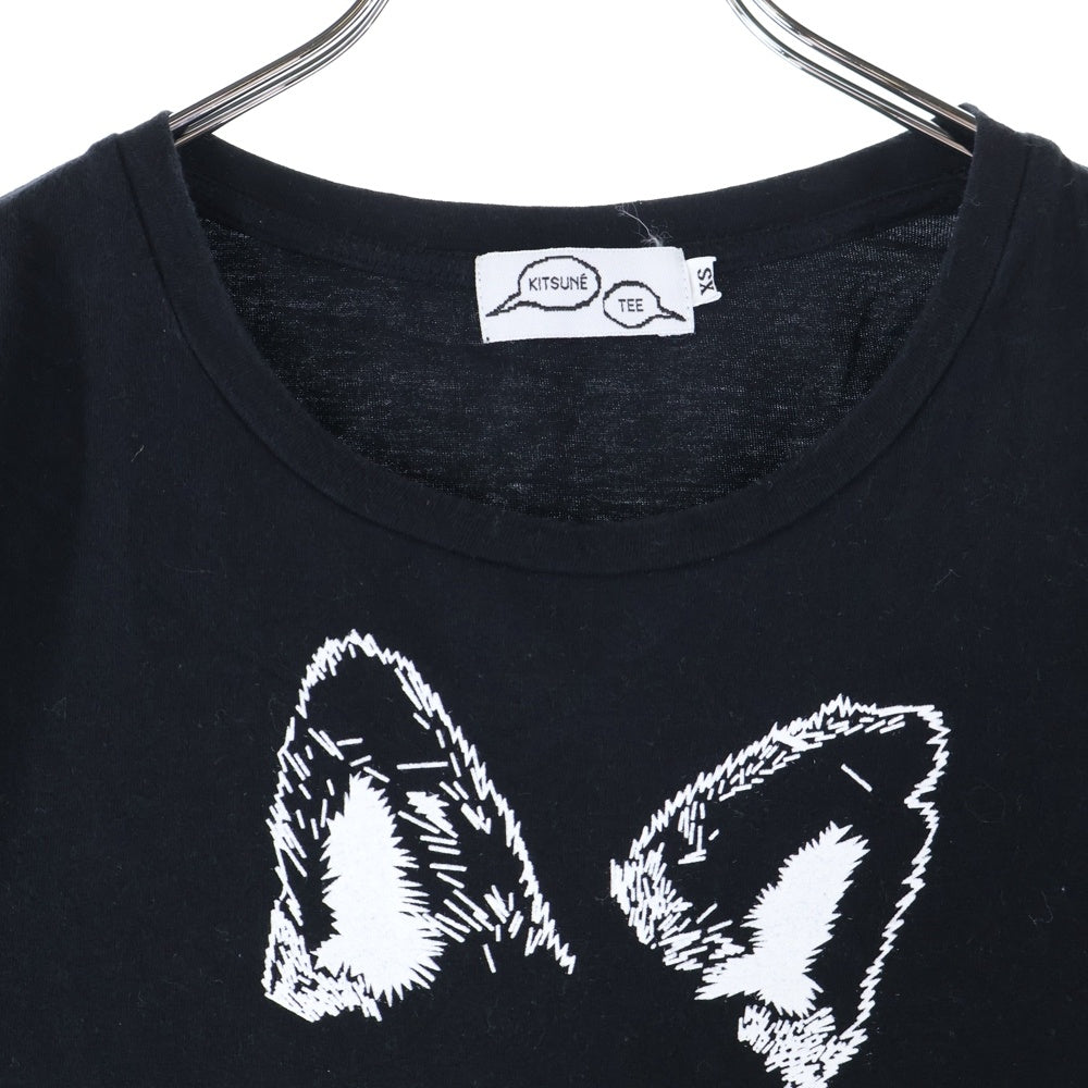 KITSUNE TEE(キツネティー) イアー ロゴプリント Tシャツ 半袖カットソー レディース ブラック/ホワイト