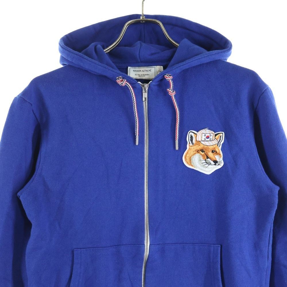 MAISON KITSUNE(メゾンキツネ) キツネパッチ ドローストリング ジップアップフーディ スウェットパーカー レディース ブルー