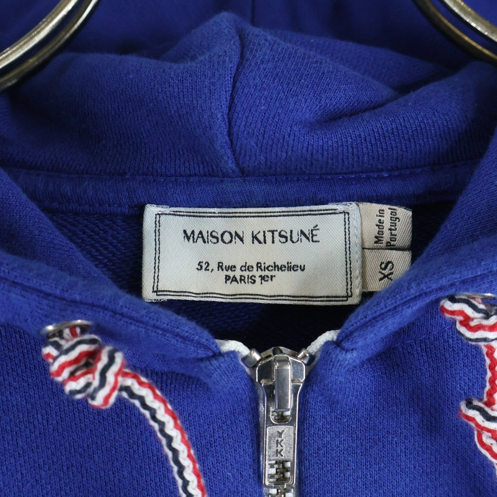 MAISON KITSUNE(メゾンキツネ) キツネパッチ ドローストリング ジップアップフーディ スウェットパーカー レディース ブルー