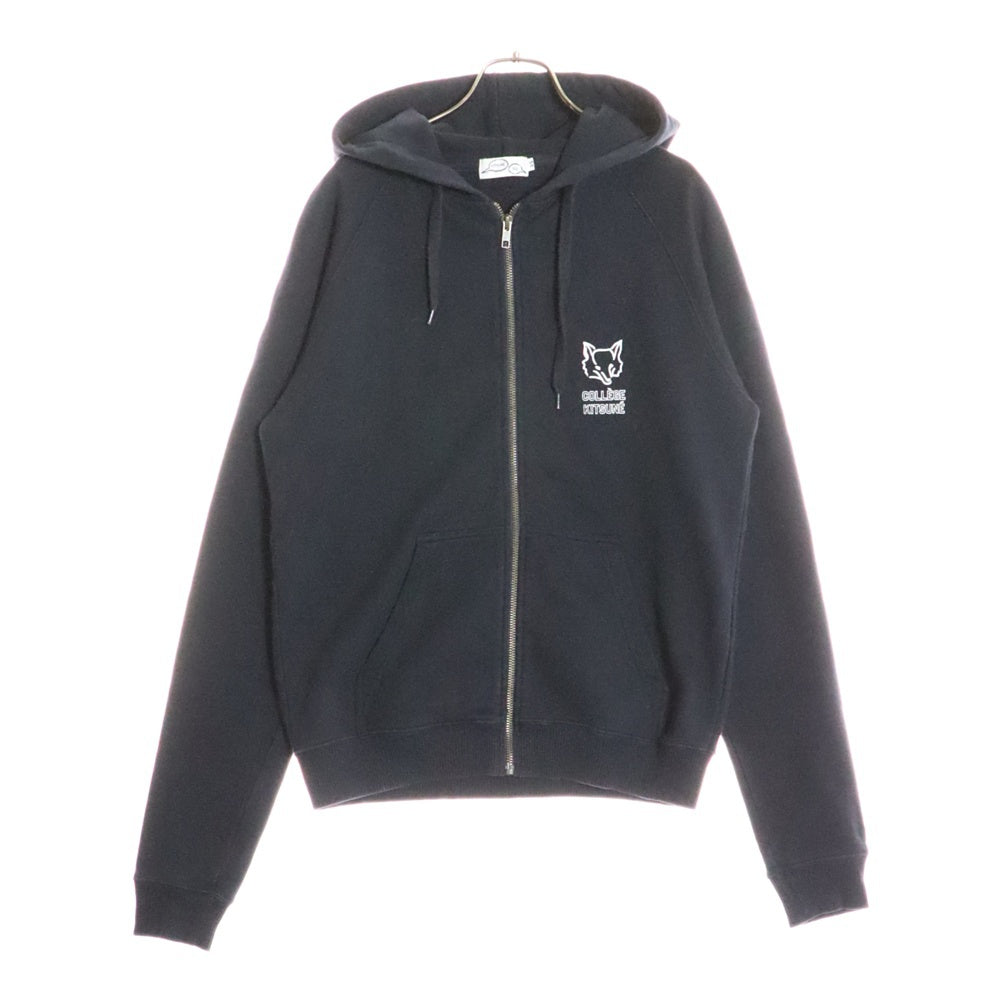 MAISON KITSUNE(メゾンキツネ) カレッジプリント ドローストリング ジップアップフーディ スウェットパーカー レディース ネイビー