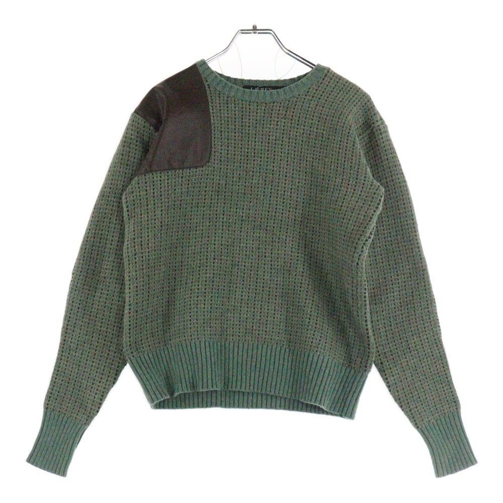 LAUREN RALPH LAUREN(ローレンラルフローレン) レザー切り替え エルボーパッチ クルーネックニットセーター グリーン 200885033001