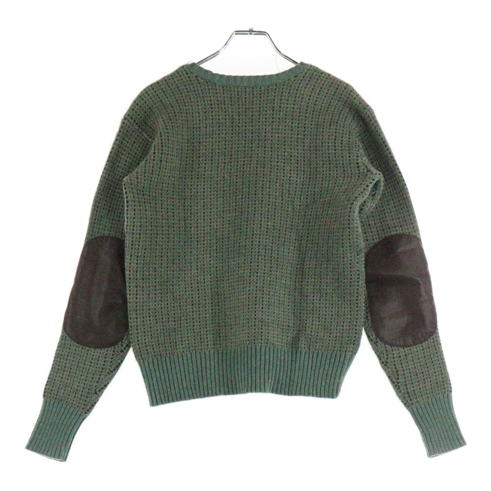 LAUREN RALPH LAUREN(ローレンラルフローレン) レザー切り替え エルボーパッチ クルーネックニットセーター グリーン 200885033001