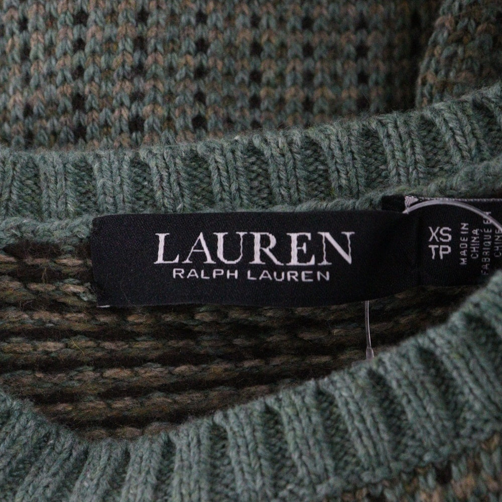 LAUREN RALPH LAUREN(ローレンラルフローレン) レザー切り替え エルボーパッチ クルーネックニットセーター グリーン 200885033001