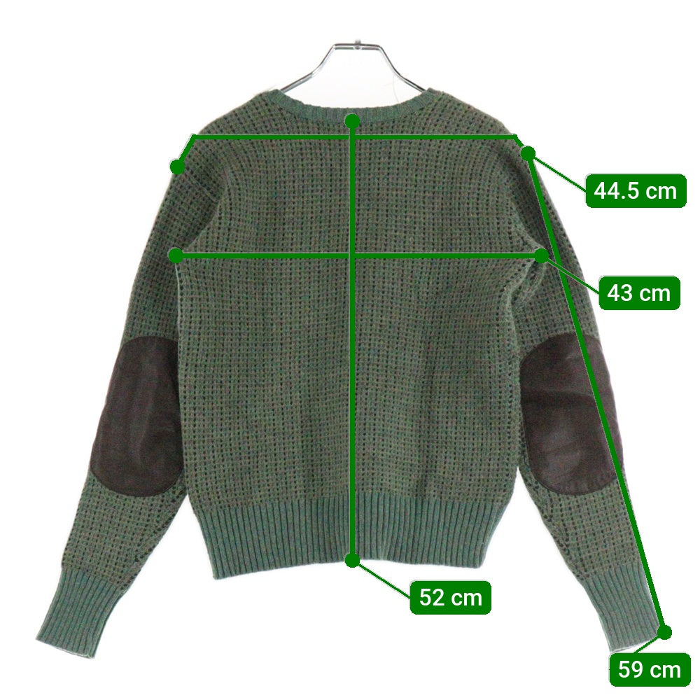 LAUREN RALPH LAUREN(ローレンラルフローレン) レザー切り替え エルボーパッチ クルーネックニットセーター グリーン 200885033001