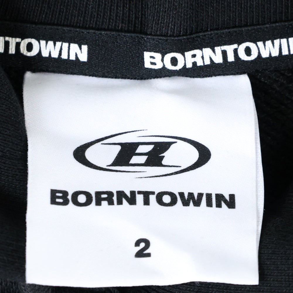 BORNTOWIN(ボーントゥウィン) メタルロゴパイピングプルオーバーパーカー ブラック