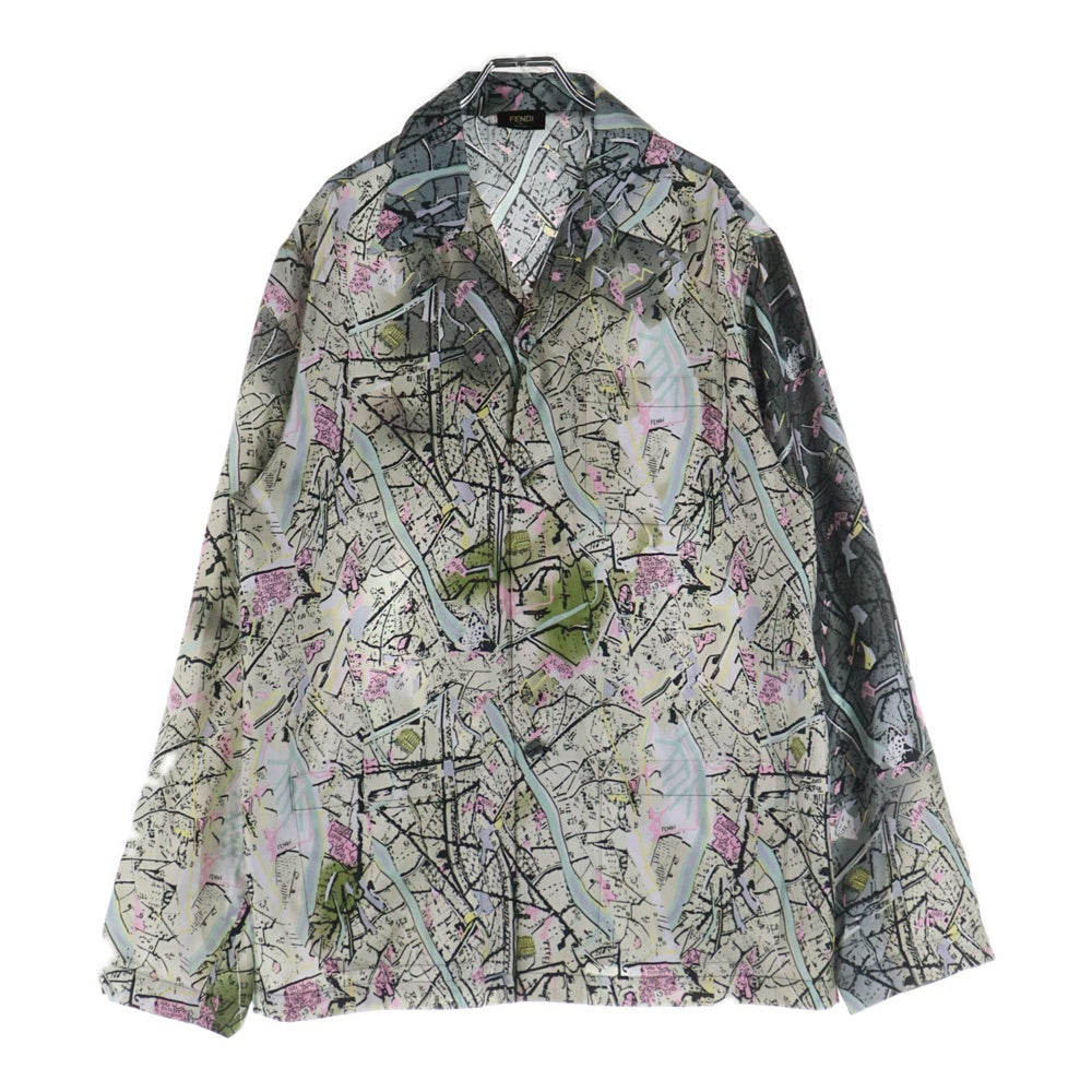 FENDI(フェンディ) 総柄 シルク 長袖オープンカラーシャツ マルチカラー 12CPF-21-4345