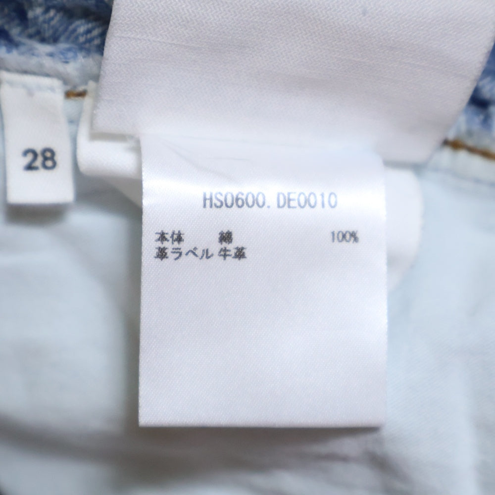 AMI Alexandre Mattiussi(アミアレクサンドルマテュッシ) カウレザーパッチ チェック柄 ボタンフライデニムショーツ ハーフパンツ インディゴ HS0600.DE0010