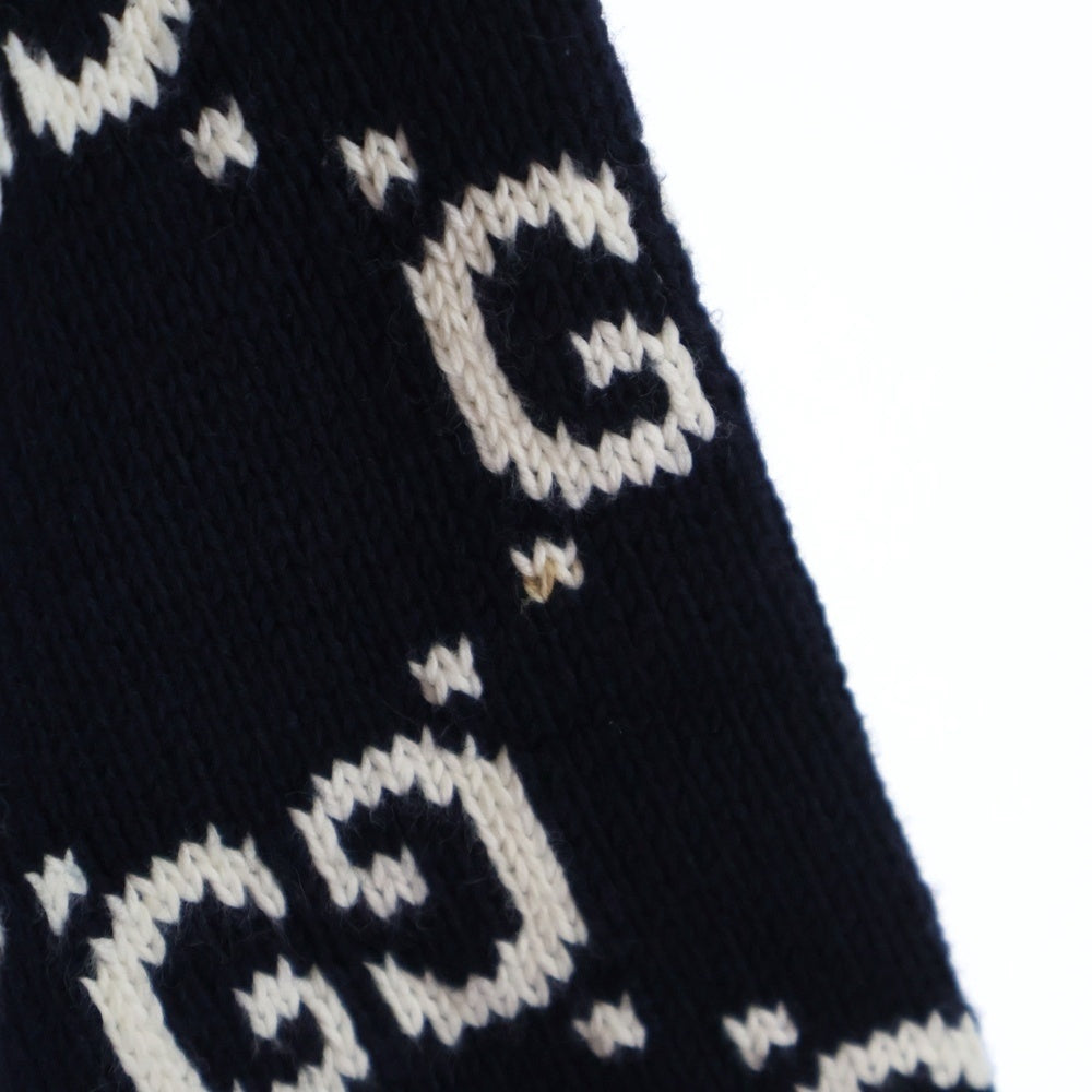 GUCCI(グッチ) GG HIGHNECK KNIT ZIP CARDIGAN GG柄 ボーダー切替 ハイネックジップアップニットカーディガン ブラック/ホワイト/レッド 545701 XKABP