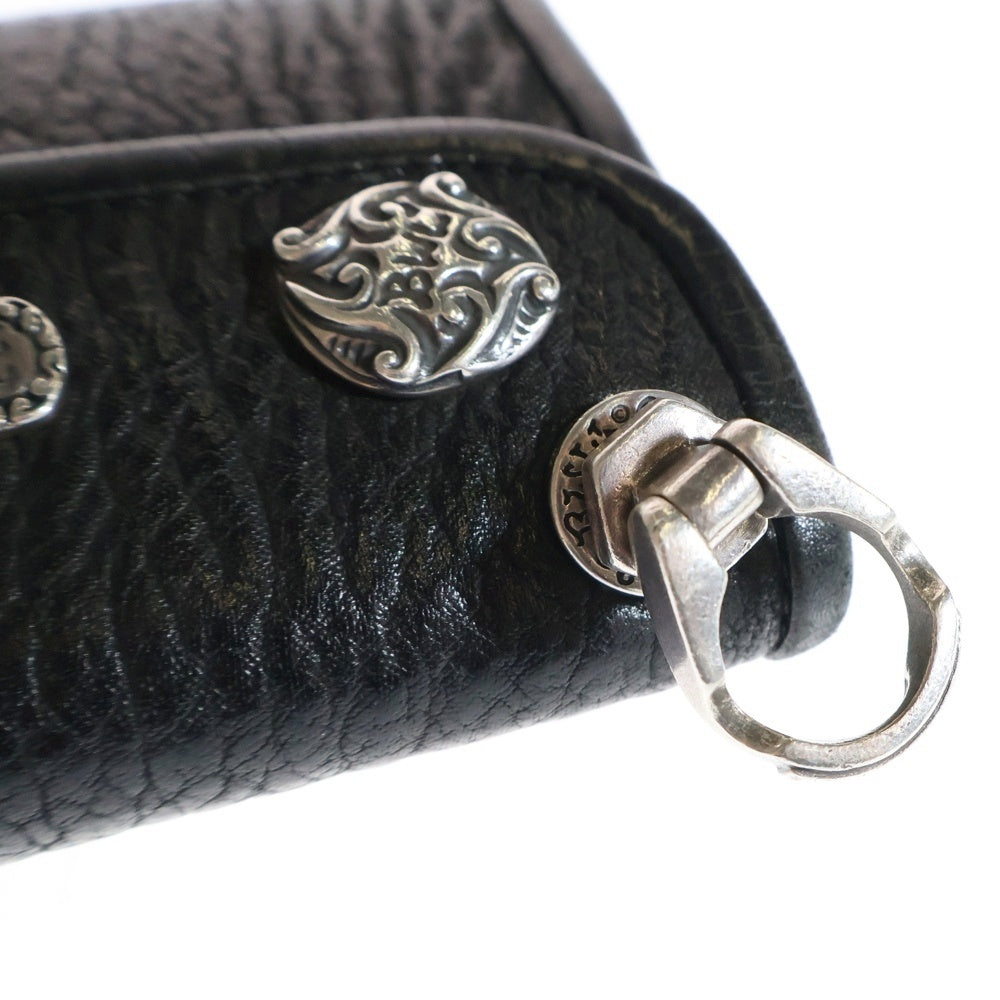 Bill Wall Leather/BWL(ビルウォールレザー) トライバルコンチョボタン レザー ミディアムウォレット ブラック/シルバー