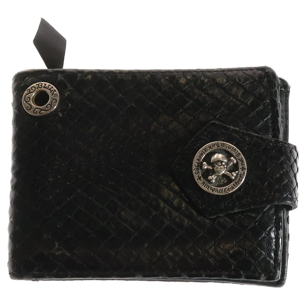 Bill Wall Leather/BWL(ビルウォールレザー) スカルコンチョボタン レザー コンパクトウォレット 二つ折り財布 ブラック/シルバー