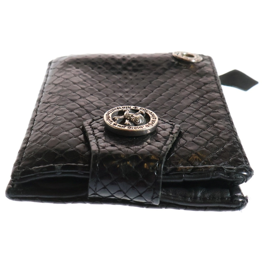Bill Wall Leather/BWL(ビルウォールレザー) スカルコンチョボタン レザー コンパクトウォレット 二つ折り財布 ブラック/シルバー