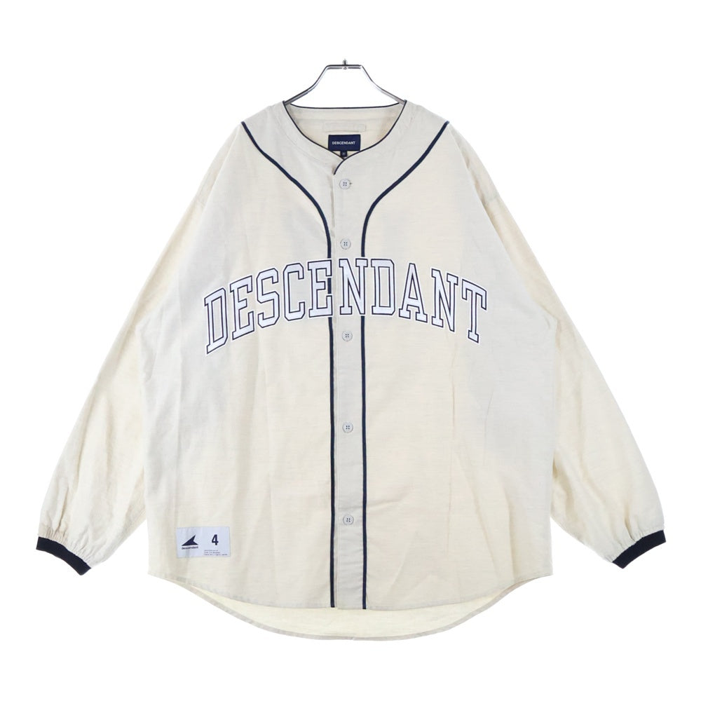 DESCENDANT(ディセンダント) 22AW BLEEK BASEBALL LS SHIRT フロントロゴ ボタンダウン ロングスリーブ 長袖ベースボールシャツ ネイビー/ホワイト 222TQDS-SHM07