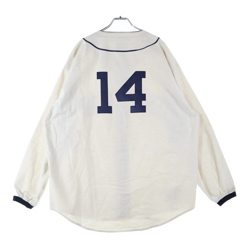 DESCENDANT(ディセンダント) 22AW BLEEK BASEBALL LS SHIRT フロントロゴ ボタンダウン ロングスリーブ 長袖ベースボールシャツ ネイビー/ホワイト 222TQDS-SHM07