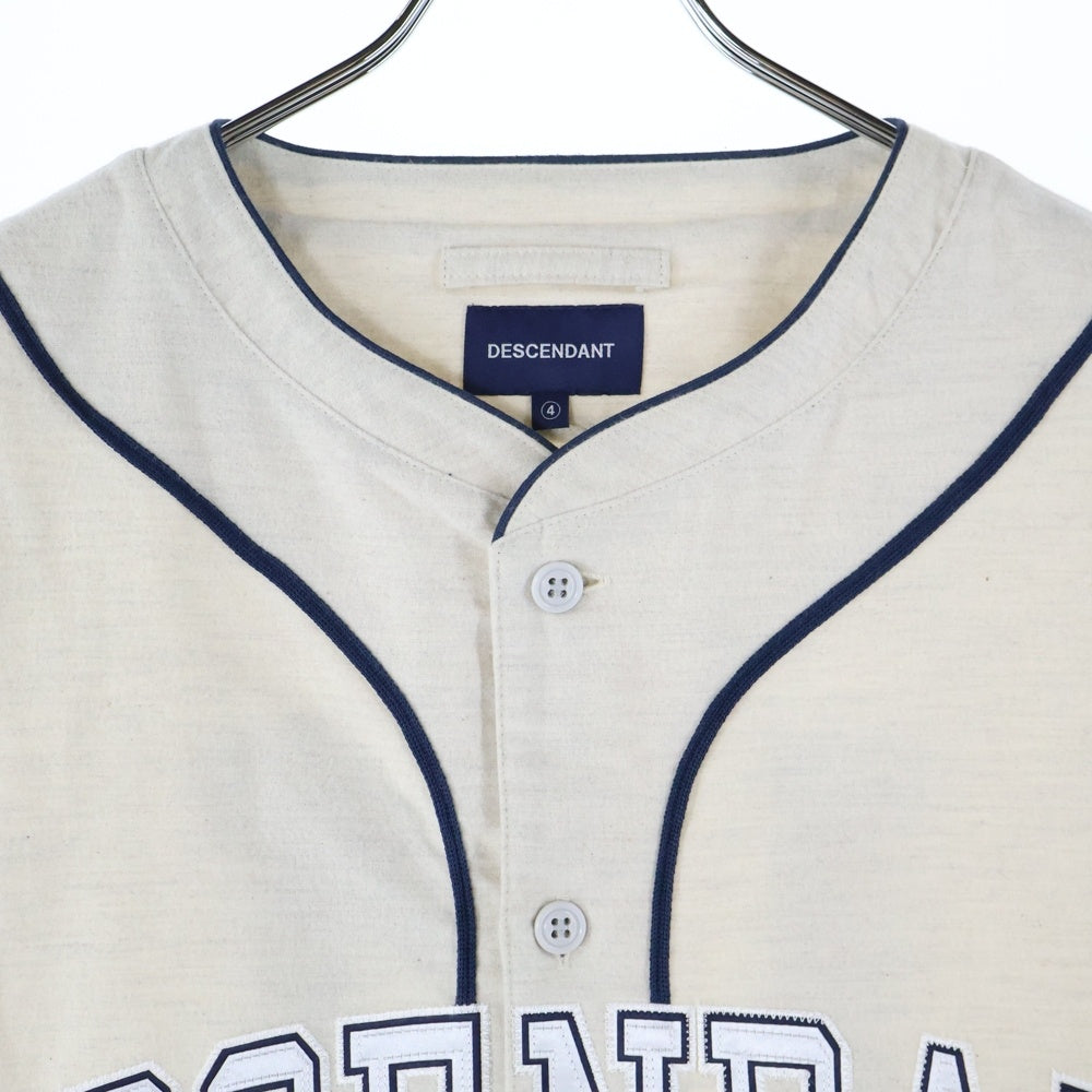 DESCENDANT(ディセンダント) 22AW BLEEK BASEBALL LS SHIRT フロントロゴ ボタンダウン ロングスリーブ 長袖ベースボールシャツ ネイビー/ホワイト 222TQDS-SHM07