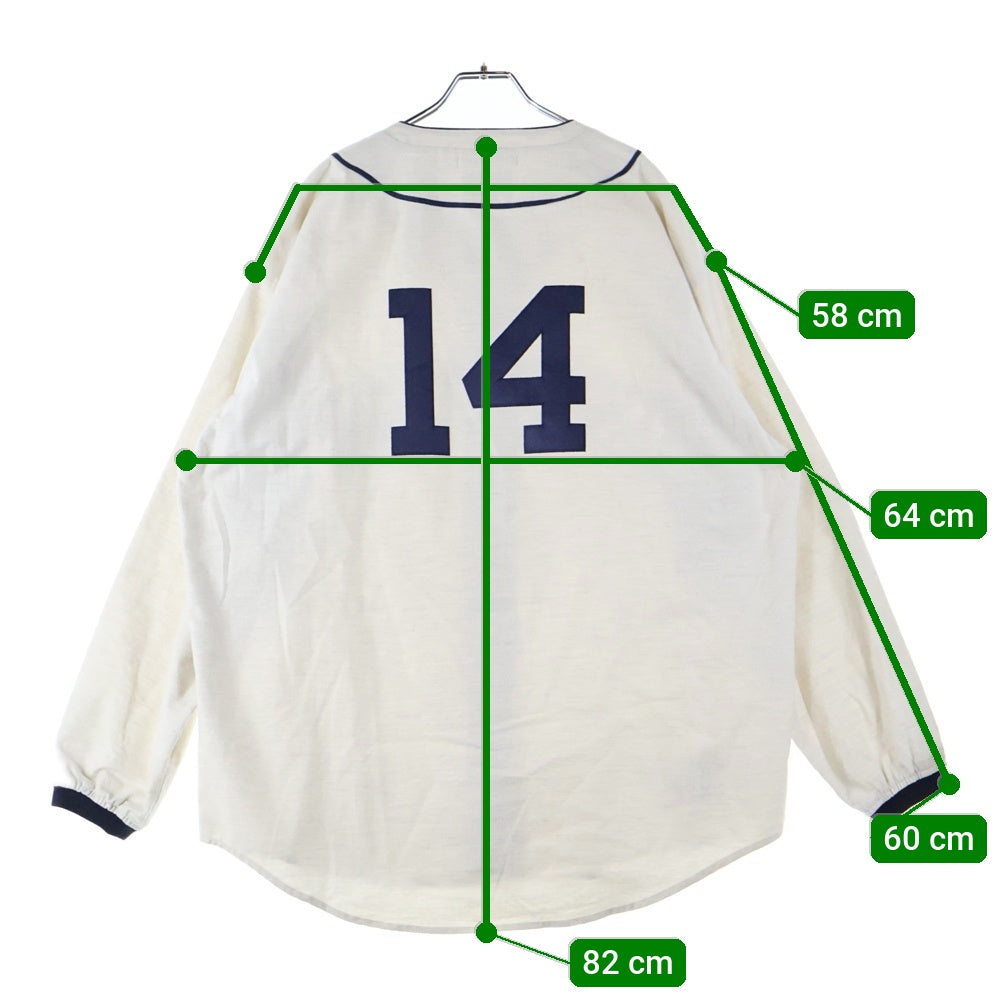 DESCENDANT(ディセンダント) 22AW BLEEK BASEBALL LS SHIRT フロントロゴ ボタンダウン ロングスリーブ 長袖ベースボールシャツ ネイビー/ホワイト 222TQDS-SHM07