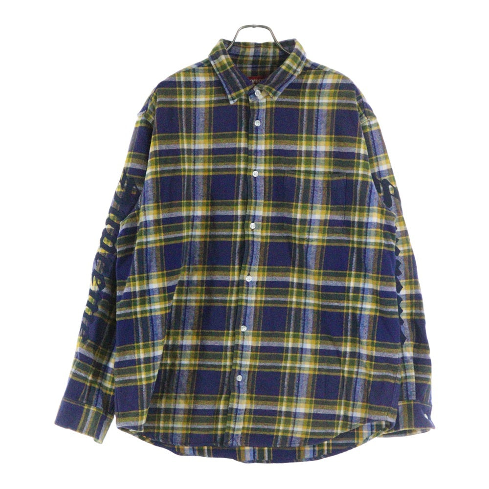 SUPREME(シュプリーム) 25SS Old English Plaid Flannel Shirt オールドイングリッシュ ロゴ 刺繍 チェック プレイド フランネル 長袖 シャツ ブルー/イエロー