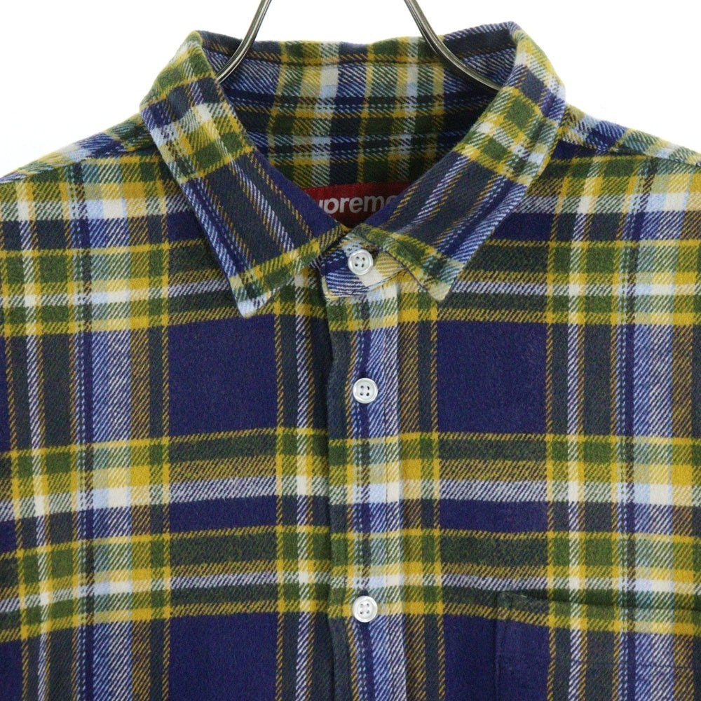 SUPREME(シュプリーム) 25SS Old English Plaid Flannel Shirt オールドイングリッシュ ロゴ 刺繍 チェック プレイド フランネル 長袖 シャツ ブルー/イエロー