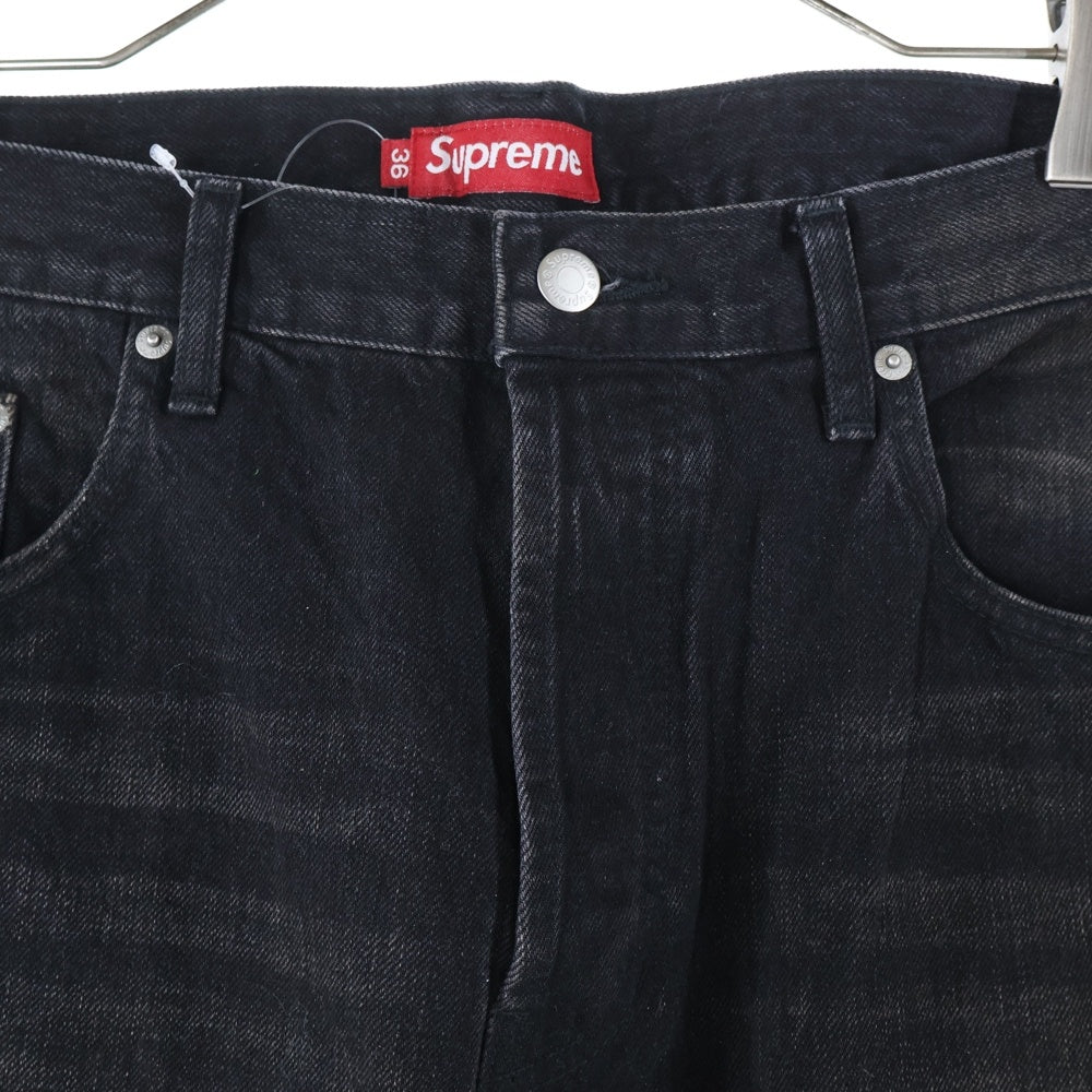 SUPREME(シュプリーム) 24SS Distressed Loose Fit Selvedge Jean ディストレスド ロゴエンブロイダリー セルビッジ ルーズフィット デニムパンツ ブラック