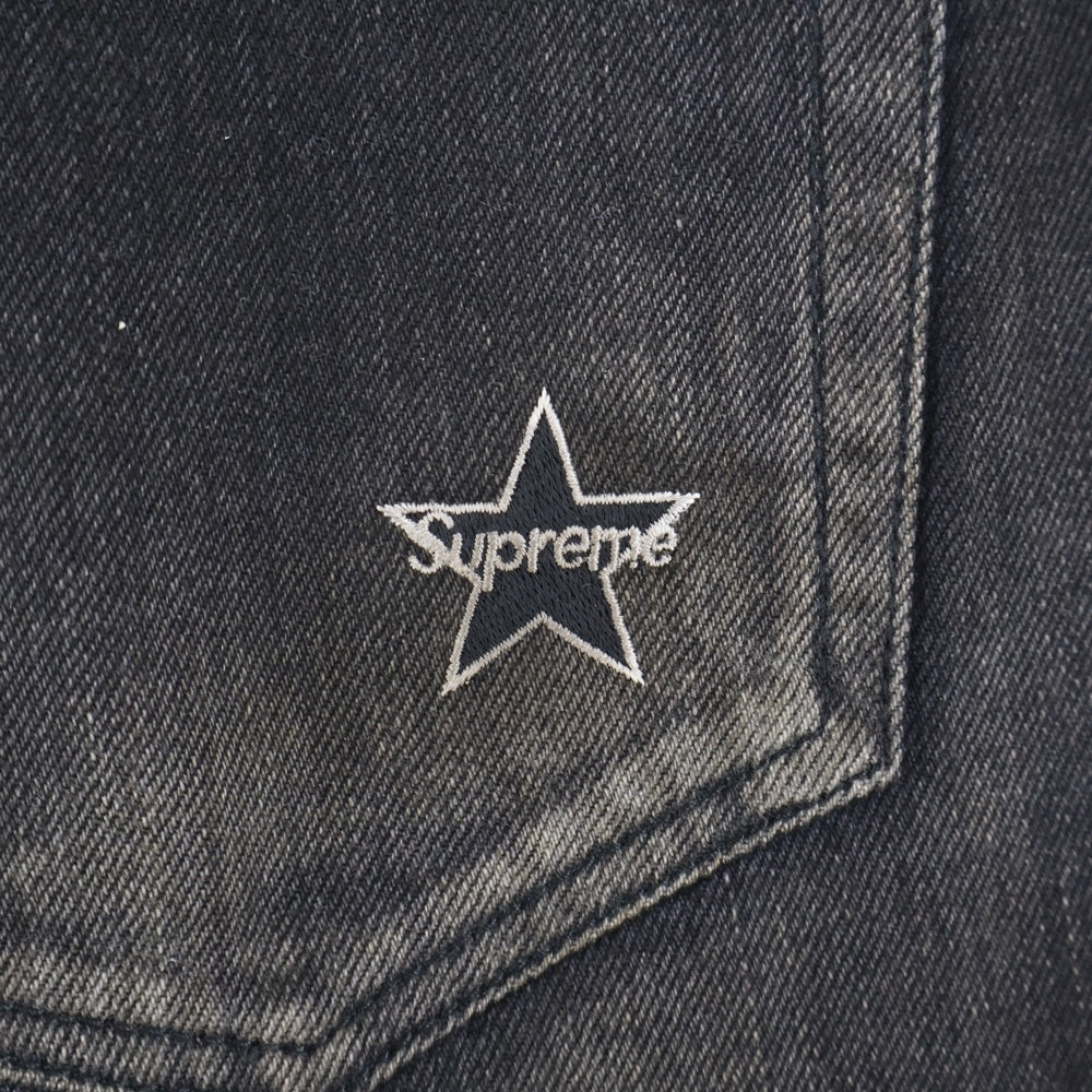 SUPREME(シュプリーム) 24SS Distressed Loose Fit Selvedge Jean ディストレスド ロゴエンブロイダリー セルビッジ ルーズフィット デニムパンツ ブラック