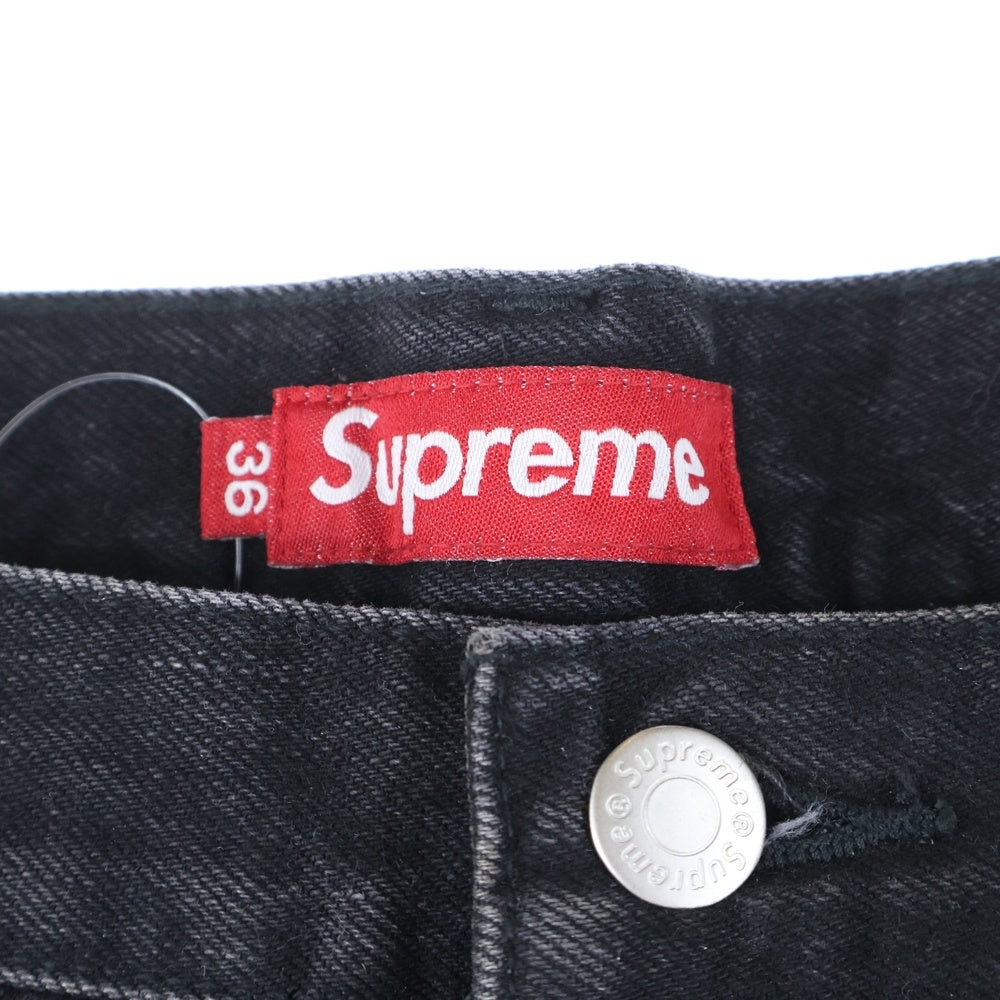 SUPREME(シュプリーム) 24SS Distressed Loose Fit Selvedge Jean ディストレスド ロゴエンブロイダリー セルビッジ ルーズフィット デニムパンツ ブラック
