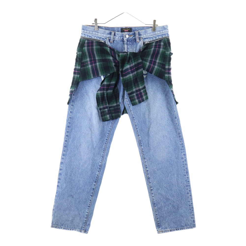 SUPREME(シュプリーム) 23SS × UNDERCOVER Layered Jean アンダーカバー レイヤード チェックシャツドッキング デニムパンツ インディゴブルー/グリーン