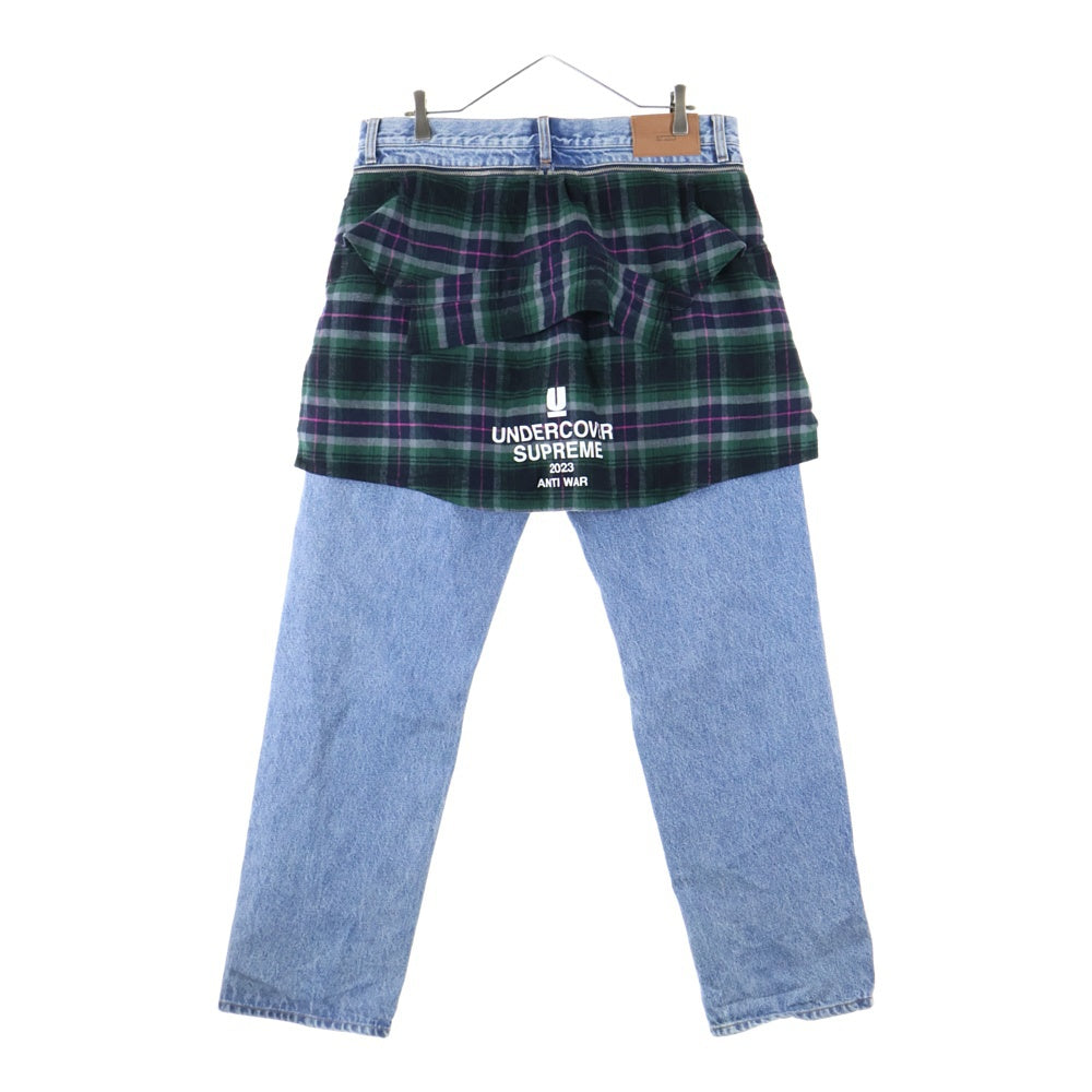 SUPREME(シュプリーム) 23SS × UNDERCOVER Layered Jean アンダーカバー レイヤード チェックシャツドッキング デニムパンツ インディゴブルー/グリーン