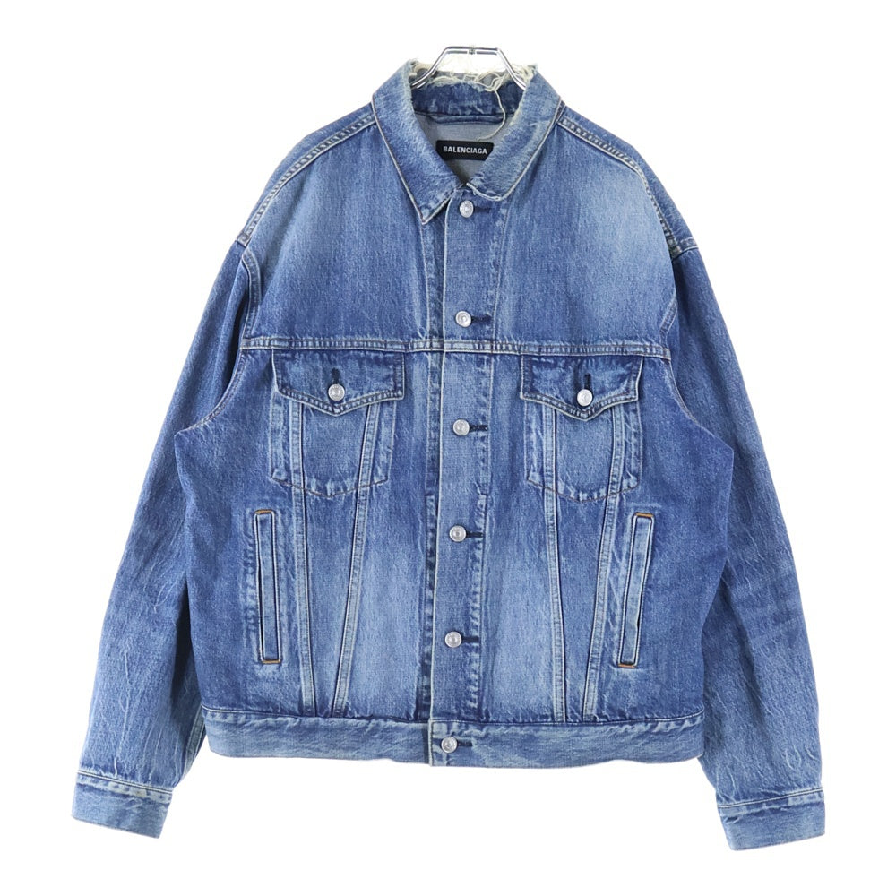 BALENCIAGA(バレンシアガ) 19AW バックロゴプリント ダメージ加工 デニム トラッカージャケット インディゴ 557351 TBP48